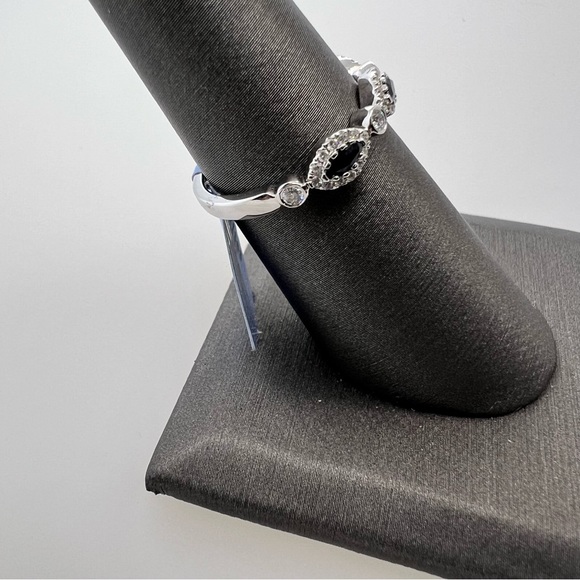 14k White Gold Diamond & Sapphire Band Ring - Picture 2 of 8